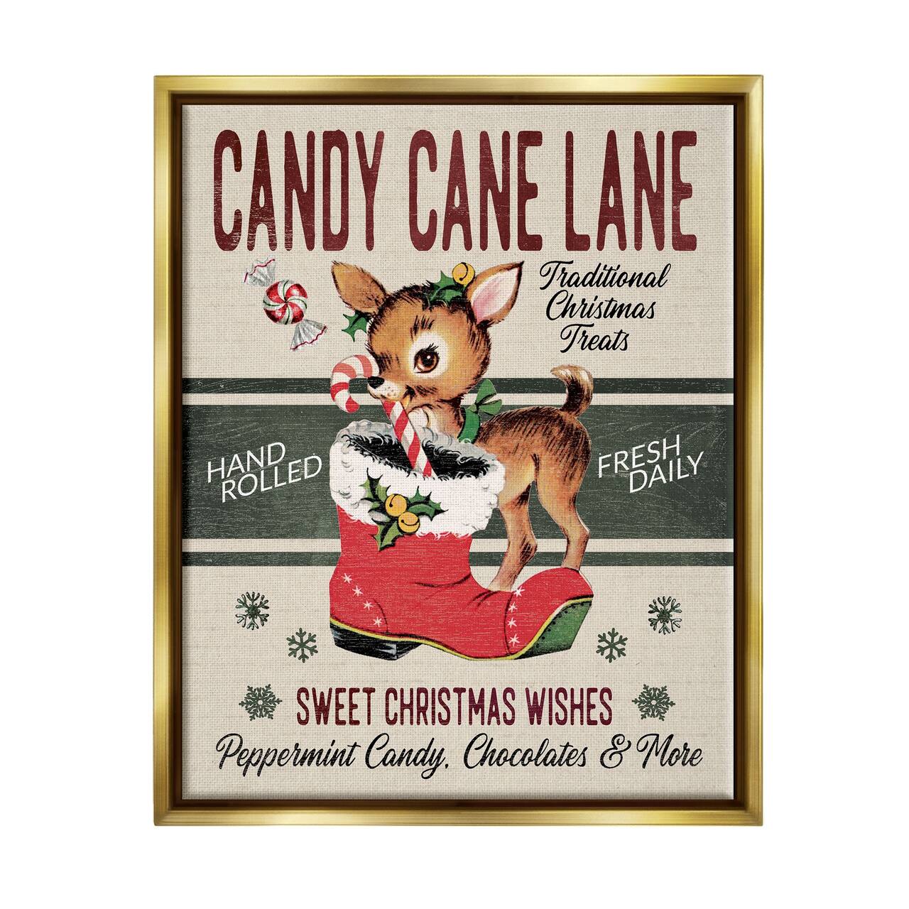 Stupell Industries Candy Cane Lane Vintage Reindeer Boot Framed Floater Canvas Wall Art